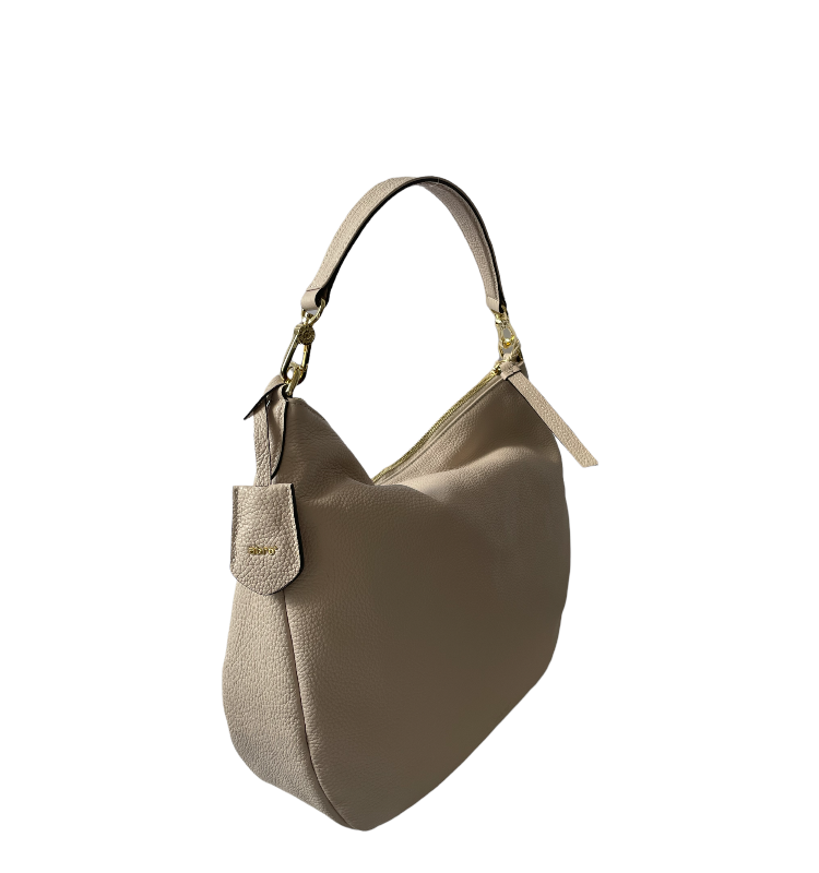 Abro Leather Borsa A Tracolla Adria Hobo Juna S - Pelle Color Cammello - Con Portachiavi Abbinato E Sacchetto In Tela